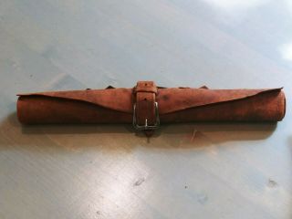 Antique Leather Roll Buckle Strap Document / Map Holder Vintage Scroll Carrier