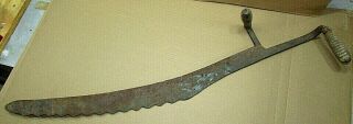 Primitive Old 36 " Iron Hay Knife Saw W Wood Handles Rustic Antique Farm S/h