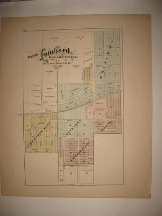 Vintage Antique 1874 Lombard Dupage County Illinois Handcolored Dated Map