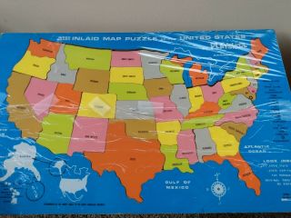 Vintage Playskool Wood Inlaid Map Puzzle Of The United States,
