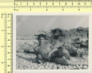 Shirtless Man Laying On Beach Handsome Guy Shorts Gay Int Vintage Photo