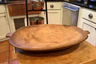 Antique Primitive Hand Carved Wooden Dough Bowl Trencher 24 " Including Ears