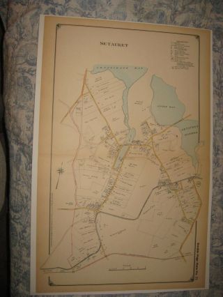 Large Vintage Antique 1917 Setauket Suffolk County York Handcolored Map Fine