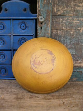 Primitive Antique Wood Dough Bowl W Rim Mustard Milk Paint 11 "