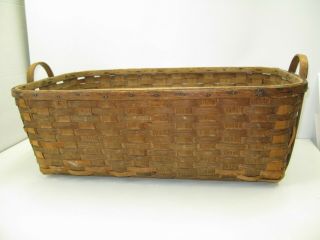 Large Antique Splint Gathering Laundry Basket Primitive Attached Wooden Runners 3