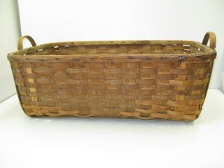 Large Antique Splint Gathering Laundry Basket Primitive Attached Wooden Runners 5