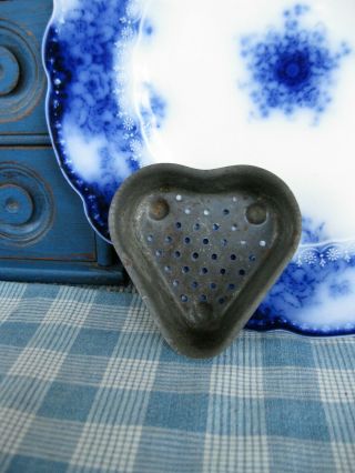 Early Antique Dark Tin Heart Cheese Strainer Mold