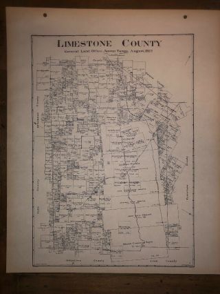 1922 Limestone County Texas Map Land Office Austin Blue Line Antique Vintage