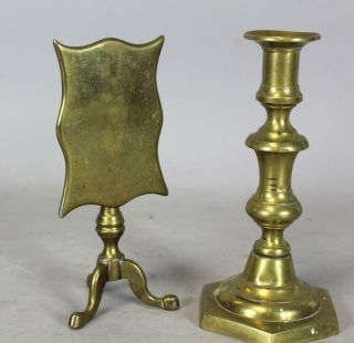 A Rare Late 18th C Brass Candle Reflector In The Shape Of A Tilt Top Tea Table
