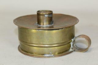 A Very Rare Complete 18th C Brass Tinder Box With Candle Holder Striker & Flint