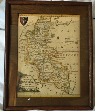 Vintage Antique Framed Map Of Buckinghamshire Engraved.  Hand Coloured.  Very Unique