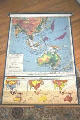 Vintage Nystrom Pull Down Map Southeast Asia & Australia Pr83 - 10 2 Layer