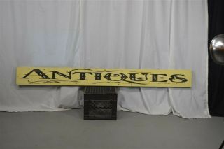 Antique Wood Hand Painted Sign " Antiques " Black Yellow 72 X 7 In.