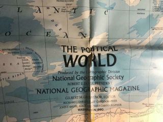 National Geographic Society Political World Map 120cm 165cm 1980 Vintage