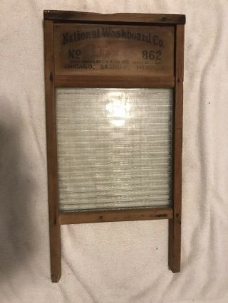 Antique Vintage National 862 Wood And Ribbed Glass Washboard 24” Tall