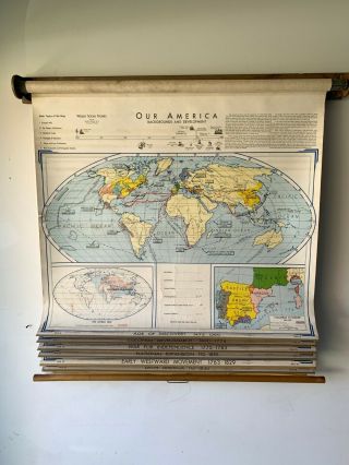 Vintage Denoyer - Geppert Large Pull Down Roll Up 7 Layer Canvas Map Set