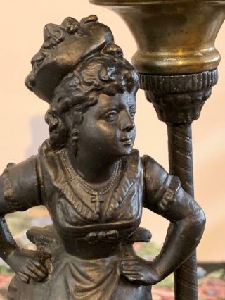 Vtg Antique Oil Lamp Victorian Figural Cast Match Girl Late 1890? 22 Inches Tall
