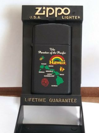 1990 Vintage Zippo Slim Lighter Hawaii Islands Map - Paradise Of The Pacific