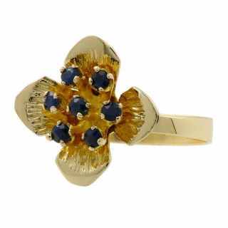 Ladies Vintage Estate 14k Yellow Gold Blue Topaz Gemstone Floral Flower Ring