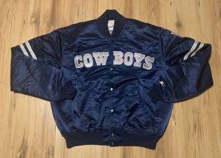 Vintage Starter Dallas Cowboys Satin Jacket Mens Xl Blue