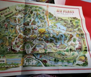Vintage 1969 Six Flags Over Texas Theme Park Souvenir Wall Map 21 X 30 Poster