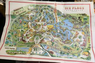 Vintage 1969 Six Flags Over Texas Theme Park Souvenir Wall Map 21 X 30 Poster