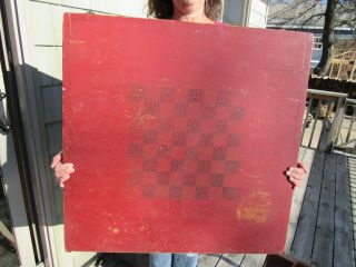 ANTIQUE c1900 WOOD CHESS - CHECKER GAME - BOARD TABLE FOLDS DOWN UNIQUE 4