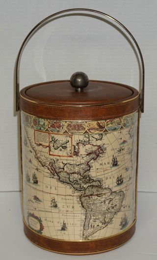 Vintage Mid - Century Shelton Ware Tall Ice Bucket America Globe Map Atlas 15 " H
