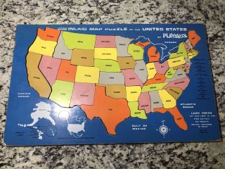 Vintage Playskool Wood Inlaid Map Puzzle Of The United States
