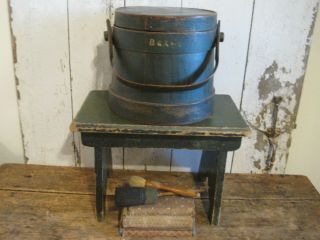 Old Vintage Primitive Old Green Paint Heavy Wood Stool Bench American Find Aafa
