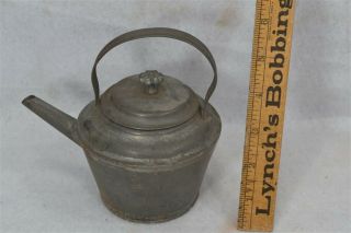 Tea Pot Kettle Tin Early Hand Made Small Unusual Pre Civil War Antique 1850