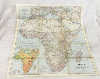 1950 Vintage Map Of Africa Middle East Arabian Peninsula National Geographic