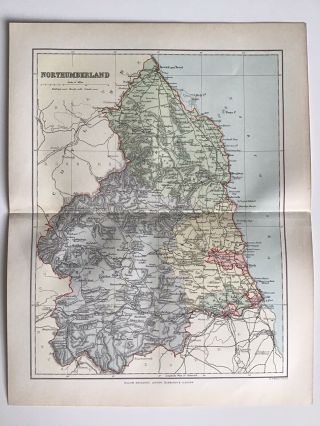 Northumberland C1891 Antique County Map F.  S.  Weller,  England Atlas