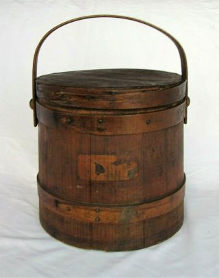 Antique Wood Bucket Pail Firkin Style Farm Primitive Sugar Pantry Bucket