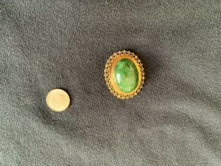 Vintage 14k Gold And Jade Pin Brooch Pendant 1 1/2“ X 1 1/8 " Oval 11.  47g