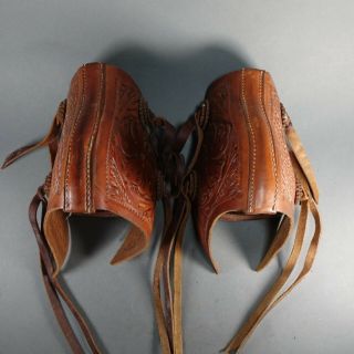 Vintage Tapaderos Tooled Leather Covered Hooded Wood Cowboy Western Stirrups