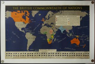 C.  1942 British Commonwealth Of Nations World Map Poster Wwii Vintage