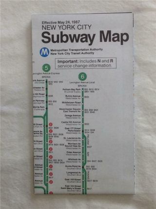 Vintage May 1987 Nyc York City Subway Map Pocket Mta Guide