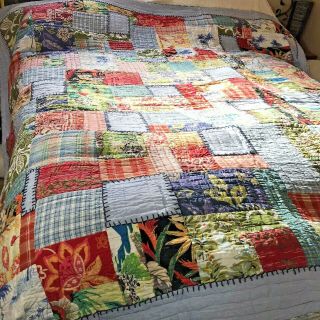 Pottery Barn Luau Patchwork Quilt Full Queen Hawaiian Tropical Vintage Htf