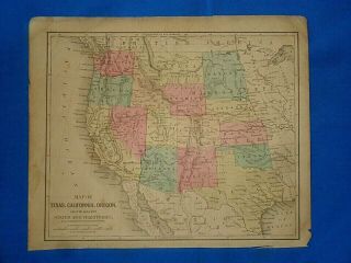 1869 Map Texas - California - Oregon - Western Territories Antique