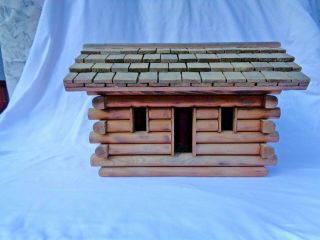 Vintage Craftsman Miniature Wooden Log Cabin Handmade Folk Art