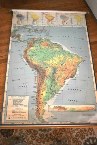 Vintage Nystrom Pull Down Map South America Sr6 - 10 2 Layers