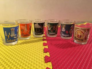Vintage Set Of 6 Libbey International Cities Of The World 4 " Cocktail Glasses