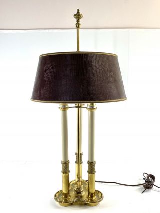 Vintage Stiffel Brass Bouillotte 3 Candle Desk Table Lamp Brown Artemis Shade