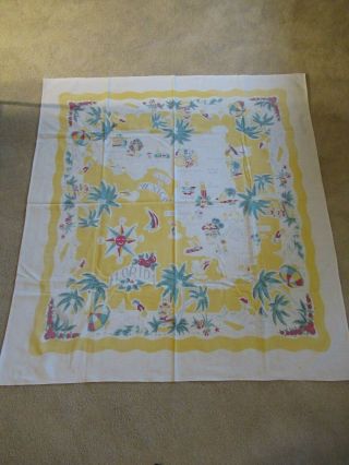 Vintage State Of Florida Map Tablecloth,  Pre - Disney,  Faded But