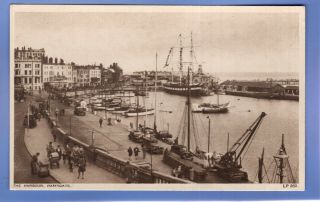 1935c Navy Sailing Ship In Harbour Ramsgate Kent Local Vintage Postcard