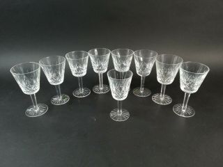 9pc Vintage Waterford Crystal Lismore Claret Wine Glasses Set Of 5 7/8 " & 5.  5 "