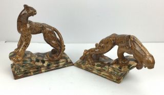 Vintage Royal Haeger Ceramic Pottery Panthers Leopards Mid - Century