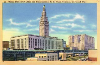 Vtg Us Post Office,  Union Terminal Cleveland Ohio Postcard 10 Linen Finish
