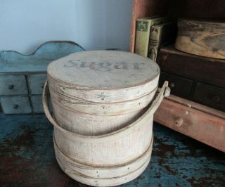 Reserved For Jo - 9 " - Firkin/sugar Bucket/wooden Cream Paint - Primitive